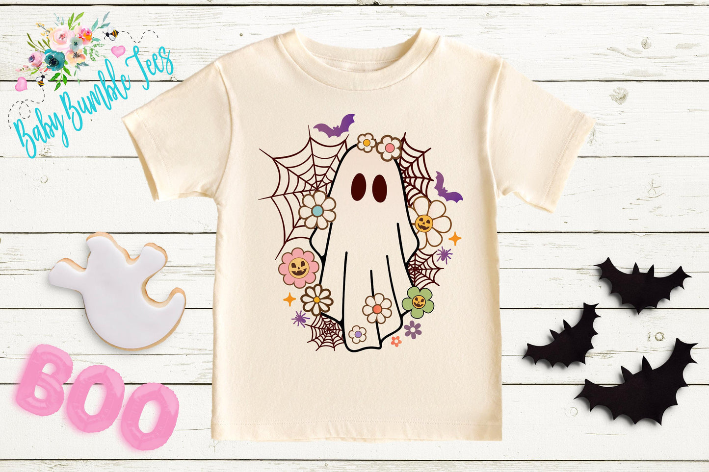 Girls Halloween Ghost Shirt, Pumpkin Patch Tee, Girls Halloween shirt, Kids Toddler T-shirt, Groovy Retro 70's Fall Shirt, Kids Boho Outfit