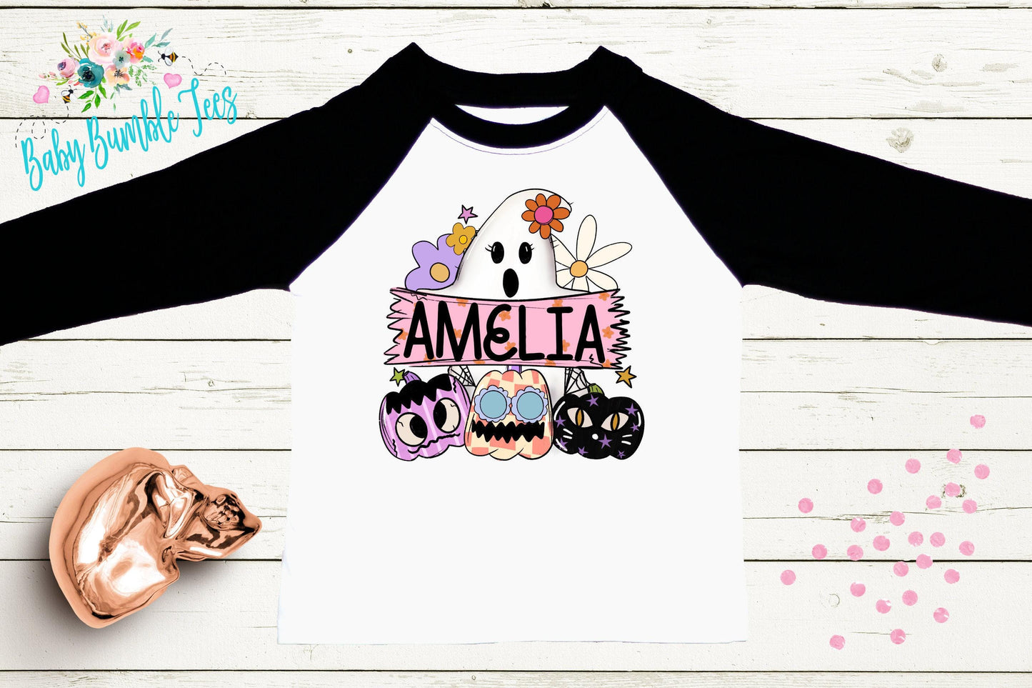 Girls Ghost Shirt, Personalized Name Shirt, Kids Halloween Shirt, Pumpkin patch shirt, Groovy Kids Fall Shirt, Retro Girls Halloween Shirt