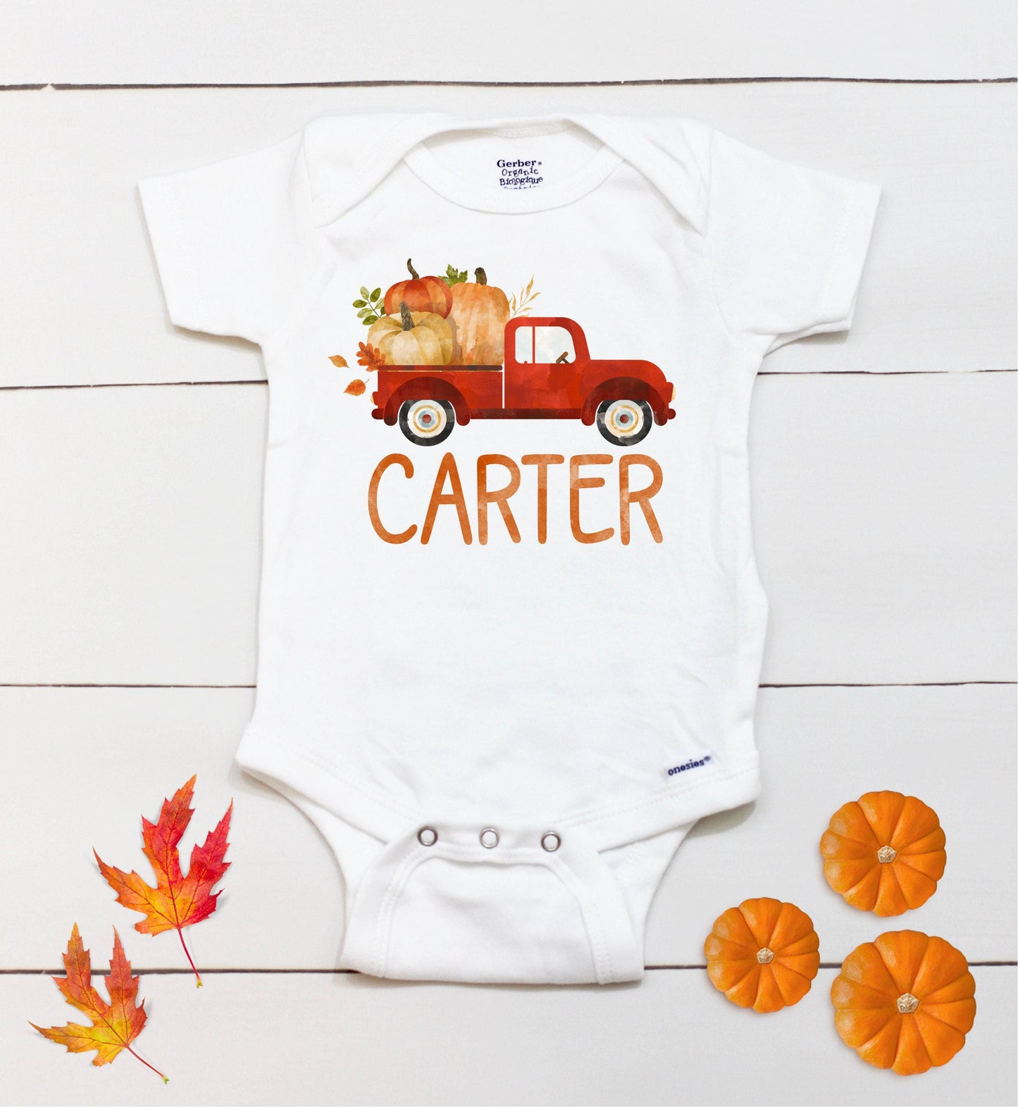 Fall Pumpkin Tractor Bodysuit – Custom Name Outfit