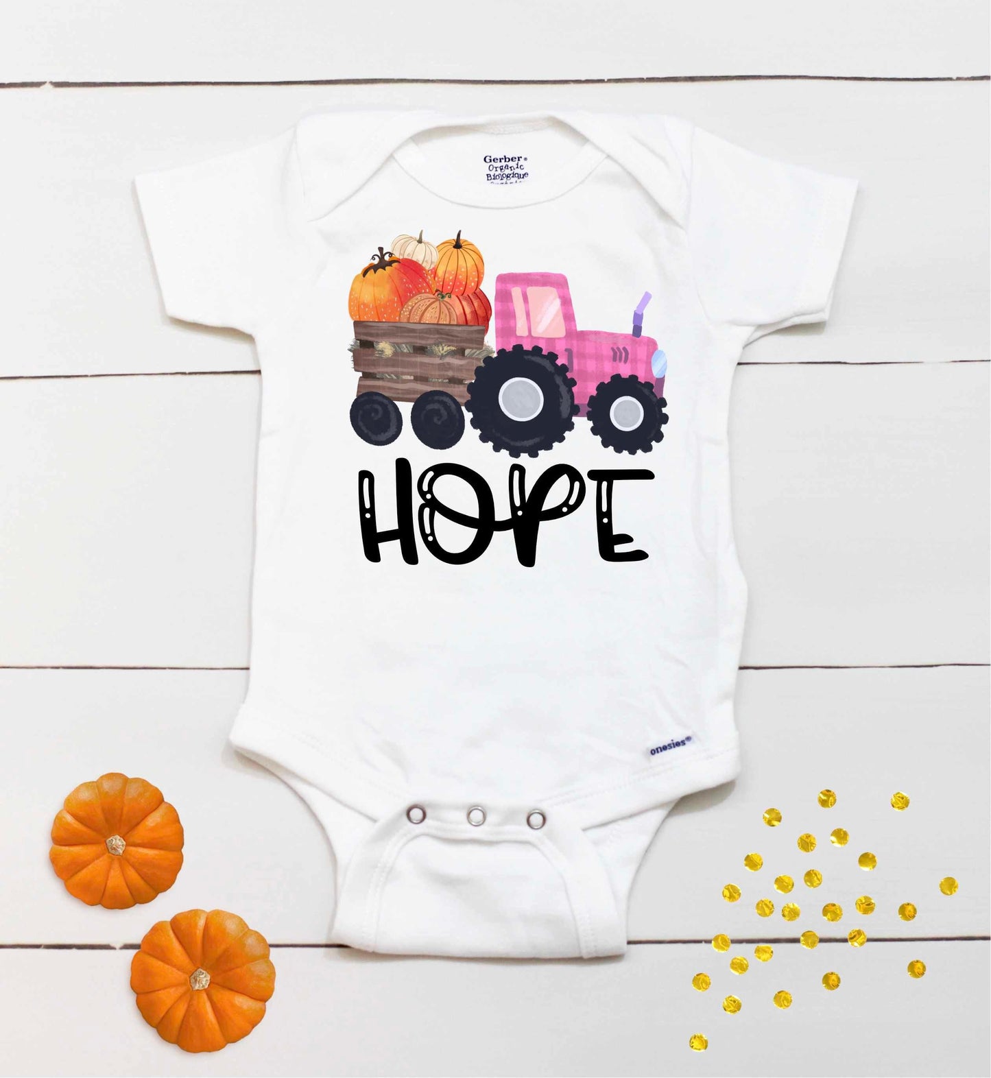 Custom Pumpkin Tractor Bodysuit  – Girls Fall & Halloween Outfit