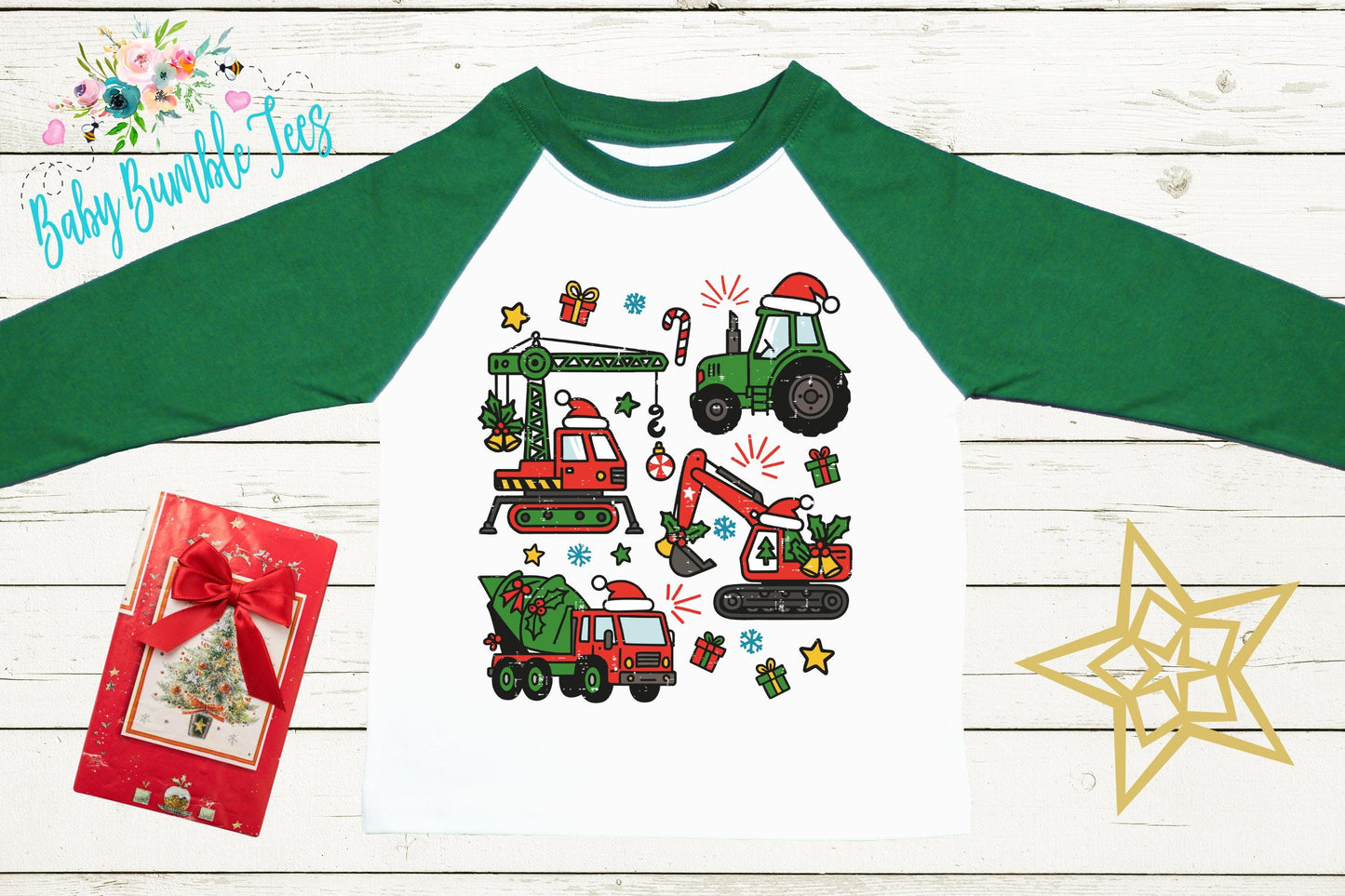 Kids Christmas Construction Shirt - Toddler Christmas Outfit - Boys Christmas Truck Shirt