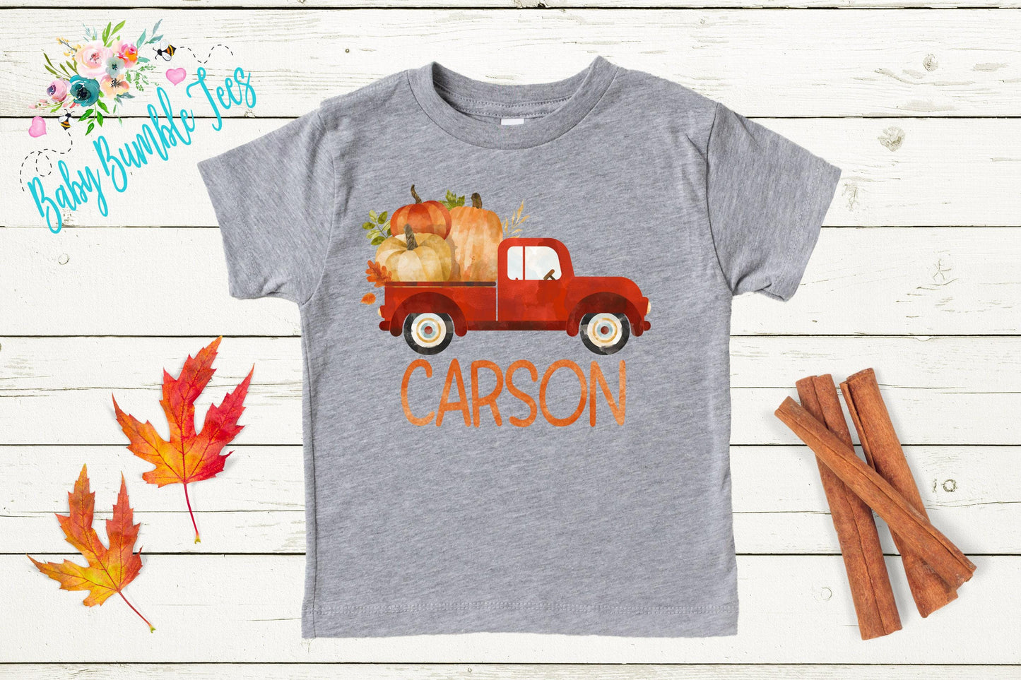 Kids Fall Truck Shirt - Personalized Name Pumpkin Truck