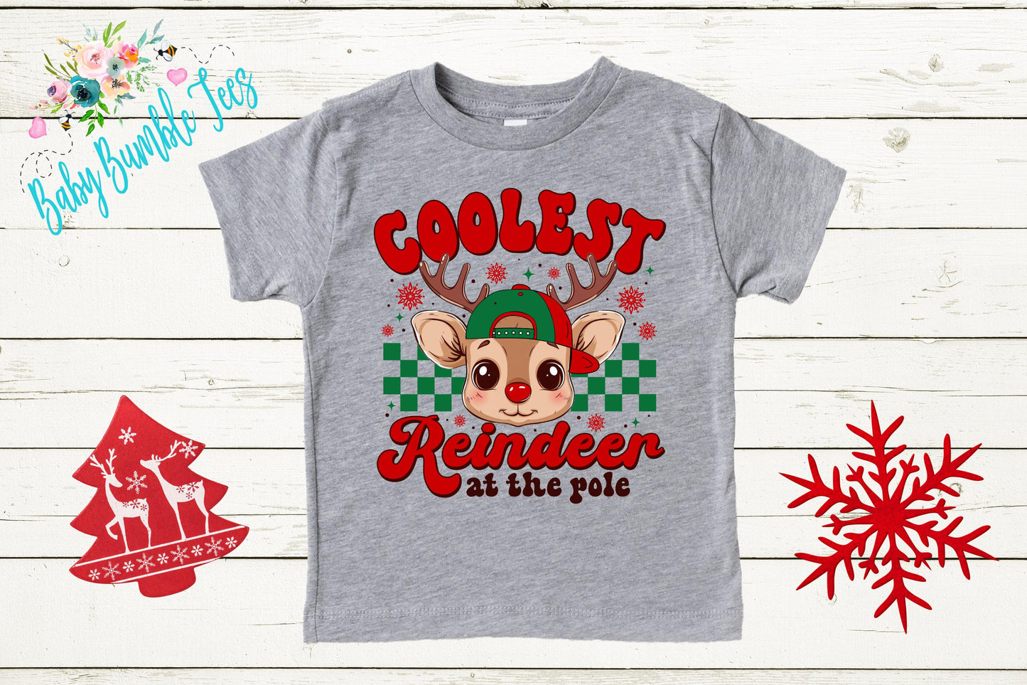 Coolest Reindeer At The Pole Shirt - Boys Christmas Tee - Toddler Holiday Outfit