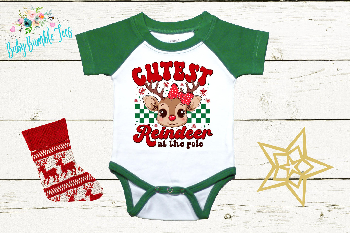 Cutest Reindeer At The Pole Bodysuit - Baby Girl Christmas Holiday Outfit