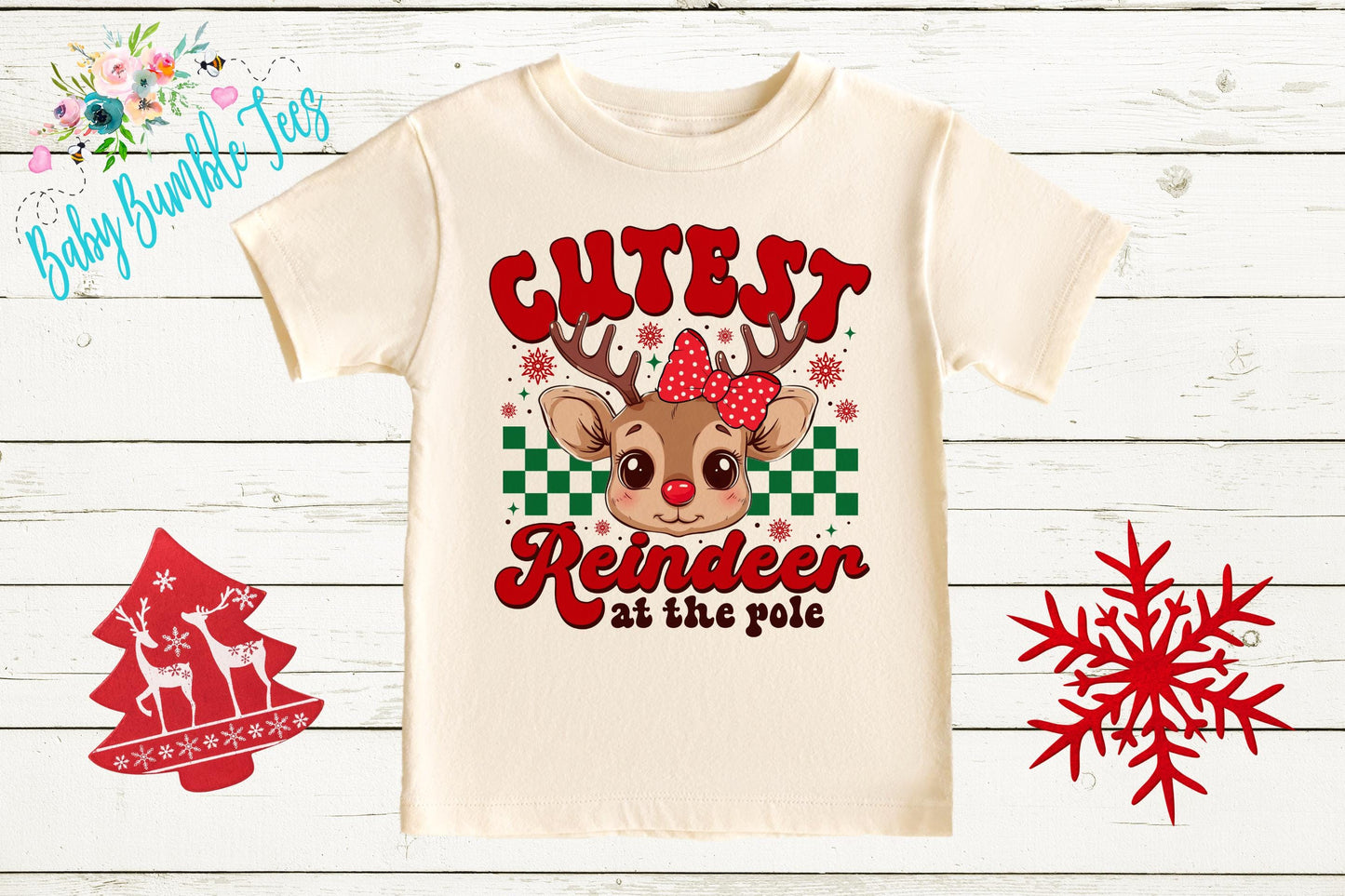 Cutest Reindeer At The Pole Shirt - Girls Christmas Tee - Kids/Toddler Holiday Outfit