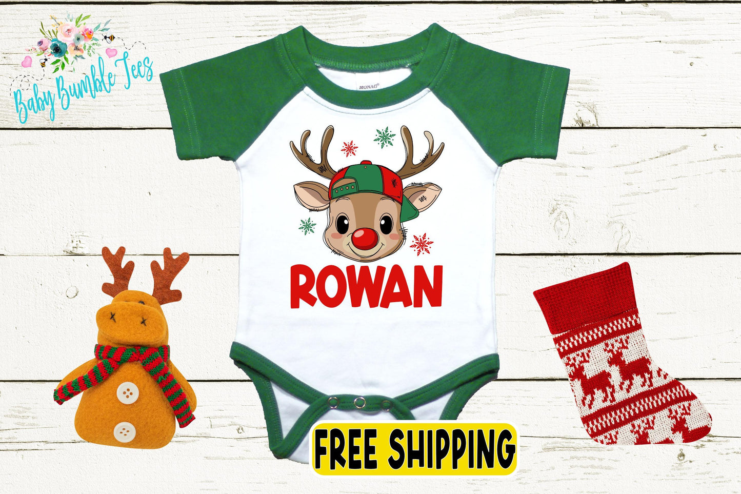 Baby Christmas Bodysuit - Custom Reindeer Outfit | Personalized Baby Boy Holiday Wear