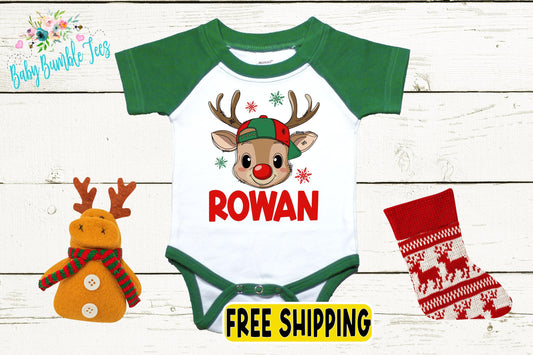Baby Christmas Bodysuit - Custom Reindeer Outfit | Personalized Baby Boy Holiday Wear