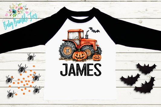 Boys Fall Tractor Shirt - Custom Name Halloween Shirt