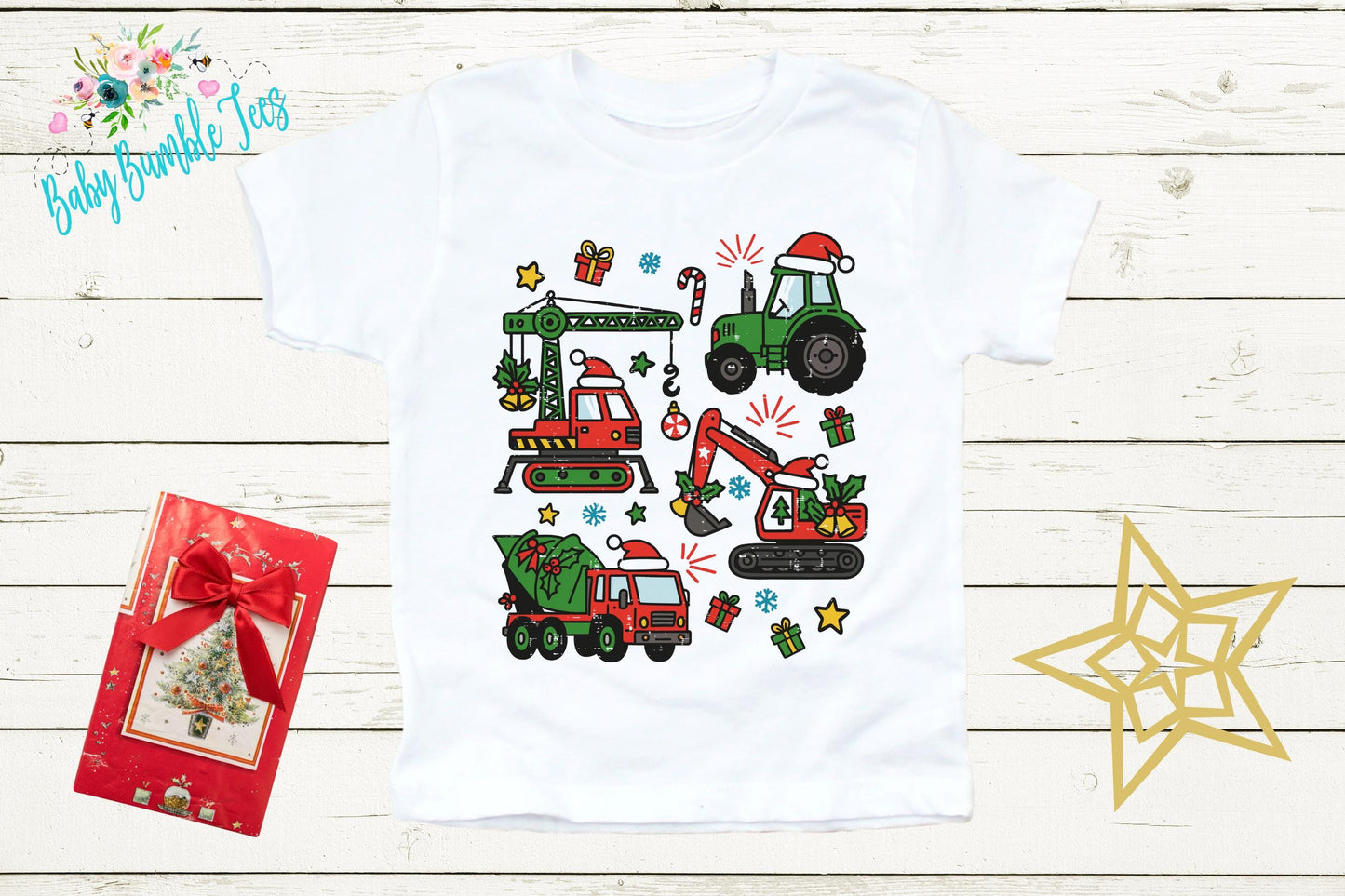 Kids Christmas Construction Shirt - Toddler Christmas Outfit - Boys Christmas Truck Shirt
