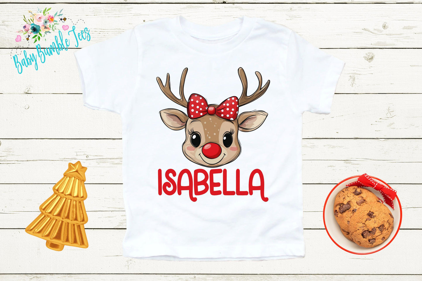 Girls Christmas Shirt, Toddler Reindeer Holiday Outfit With Custom Name