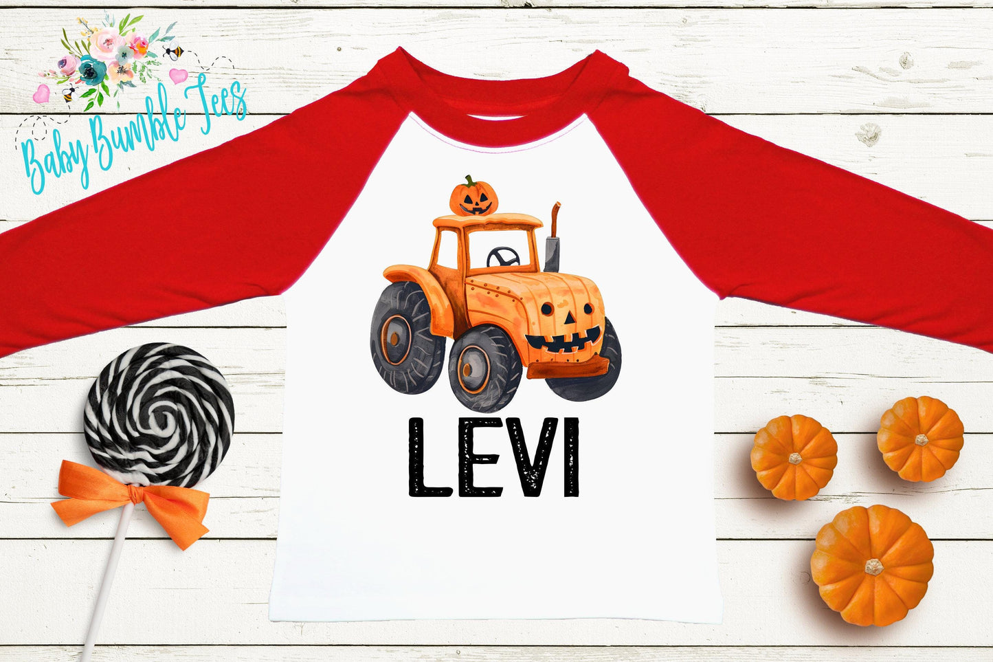 Boys Pumpkin Tractor Shirt - Fall Personalized Name T-Shirt