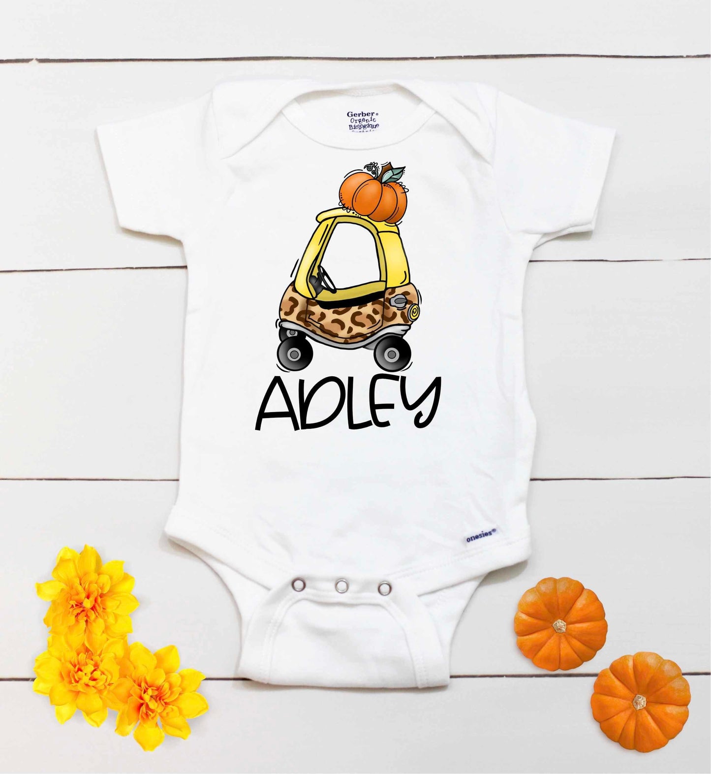 Fall Toy Car Bodysuit - Girls Custom Name Outfit