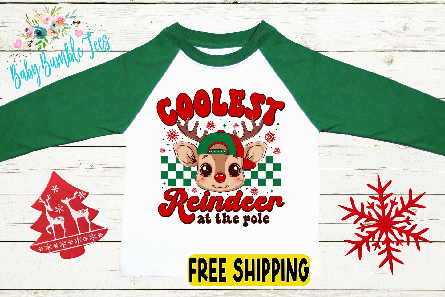 Coolest Reindeer At The Pole Shirt - Boys Christmas Tee - Toddler Holiday Outfit