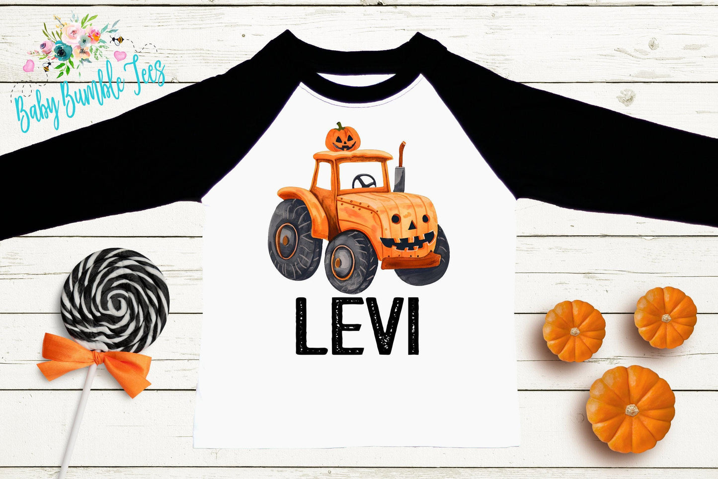 Boys Pumpkin Tractor Shirt - Fall Personalized Name T-Shirt