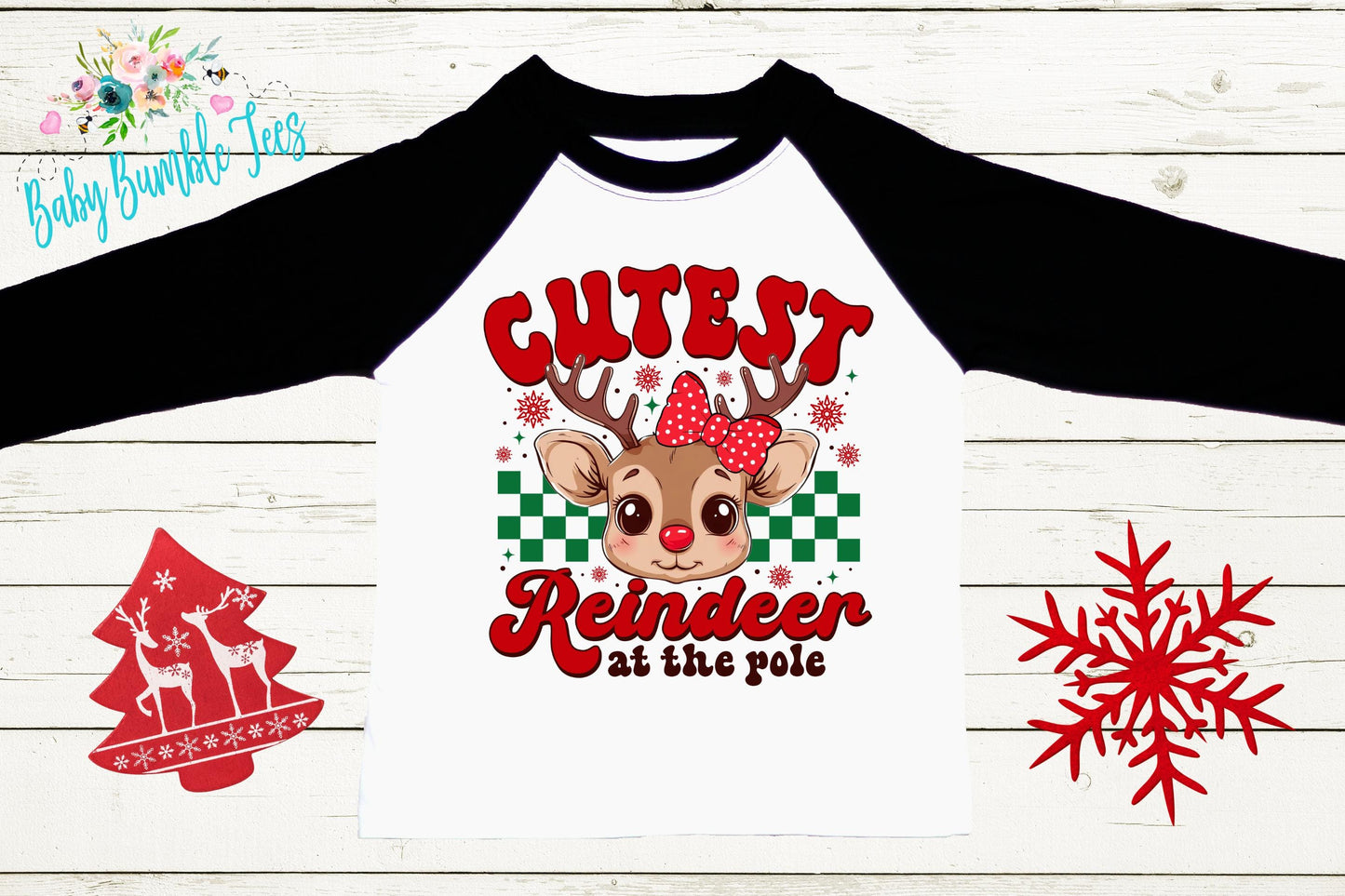 Cutest Reindeer At The Pole Shirt - Girls Christmas Tee - Kids/Toddler Holiday Outfit