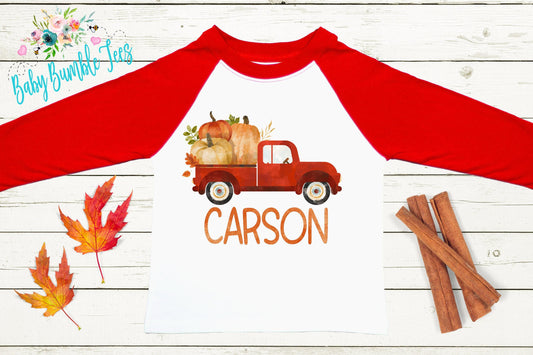 Kids Fall Truck Shirt - Personalized Name Pumpkin Truck