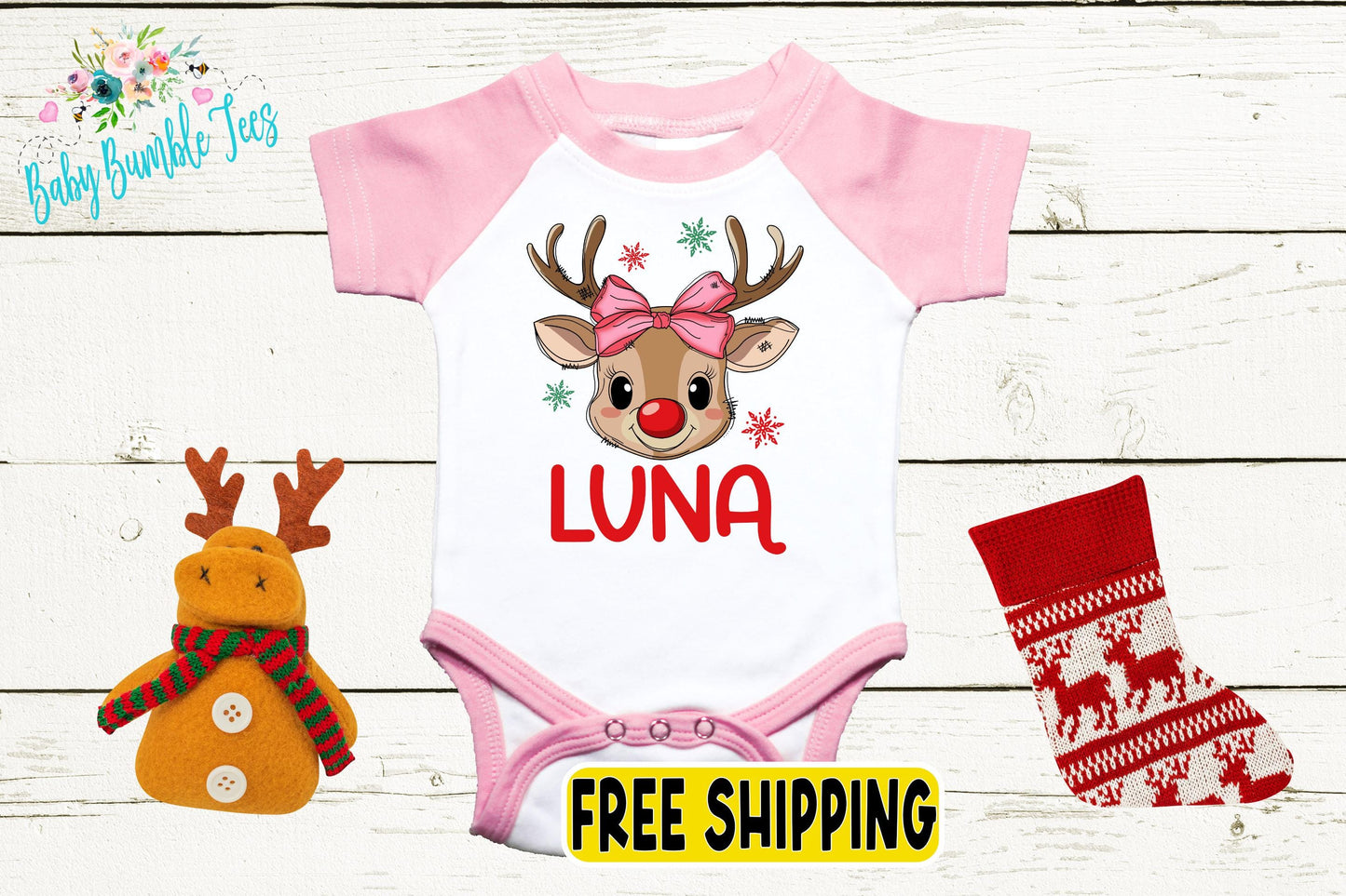 Baby Christmas Bodysuit - Custom Reindeer Outfit | Personalized Baby Boy Holiday Wear