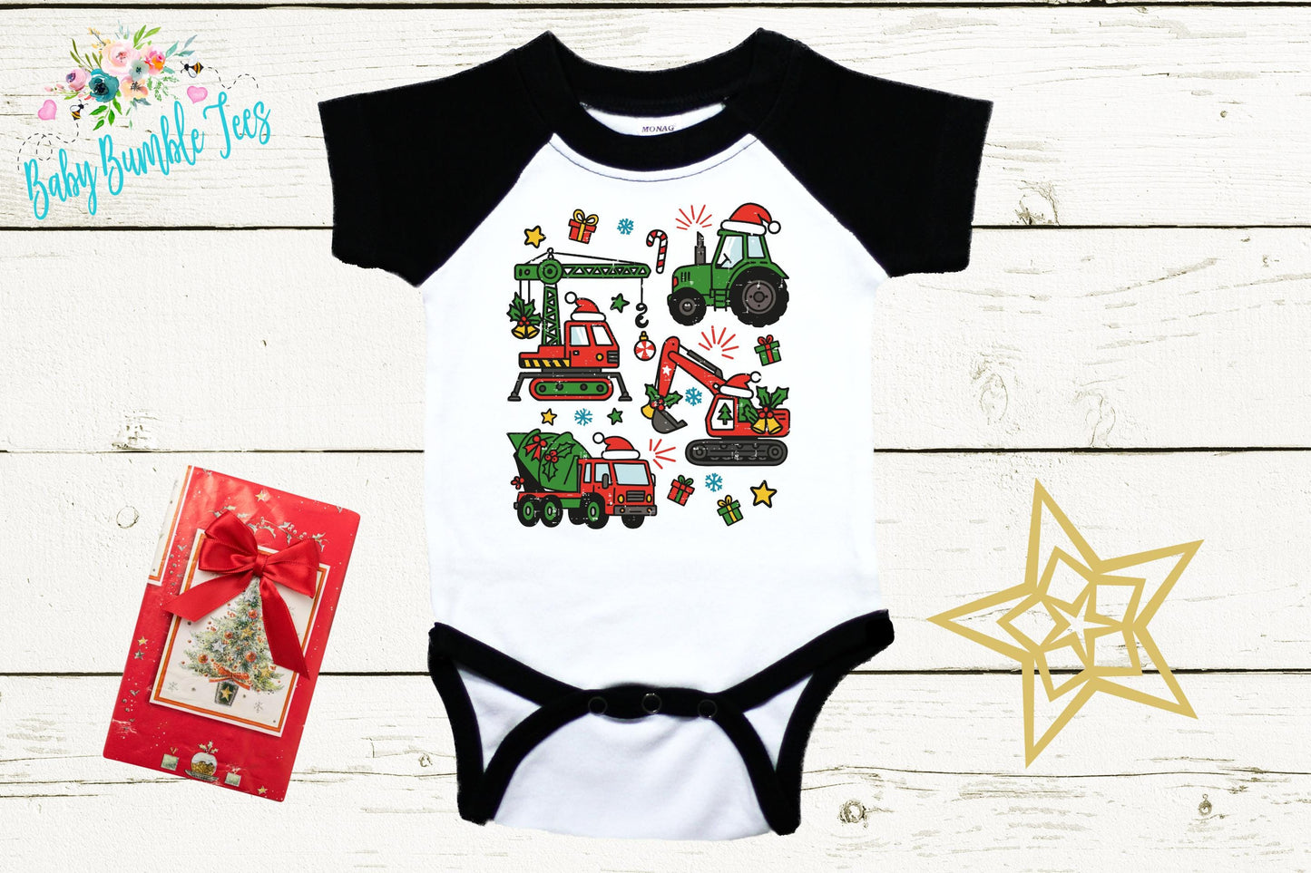 Baby Christmas Construction Bodysuit - Baby Boy Christmas Outfit - Boys Christmas Truck Bodysuit - Baby Boy Christmas Gift