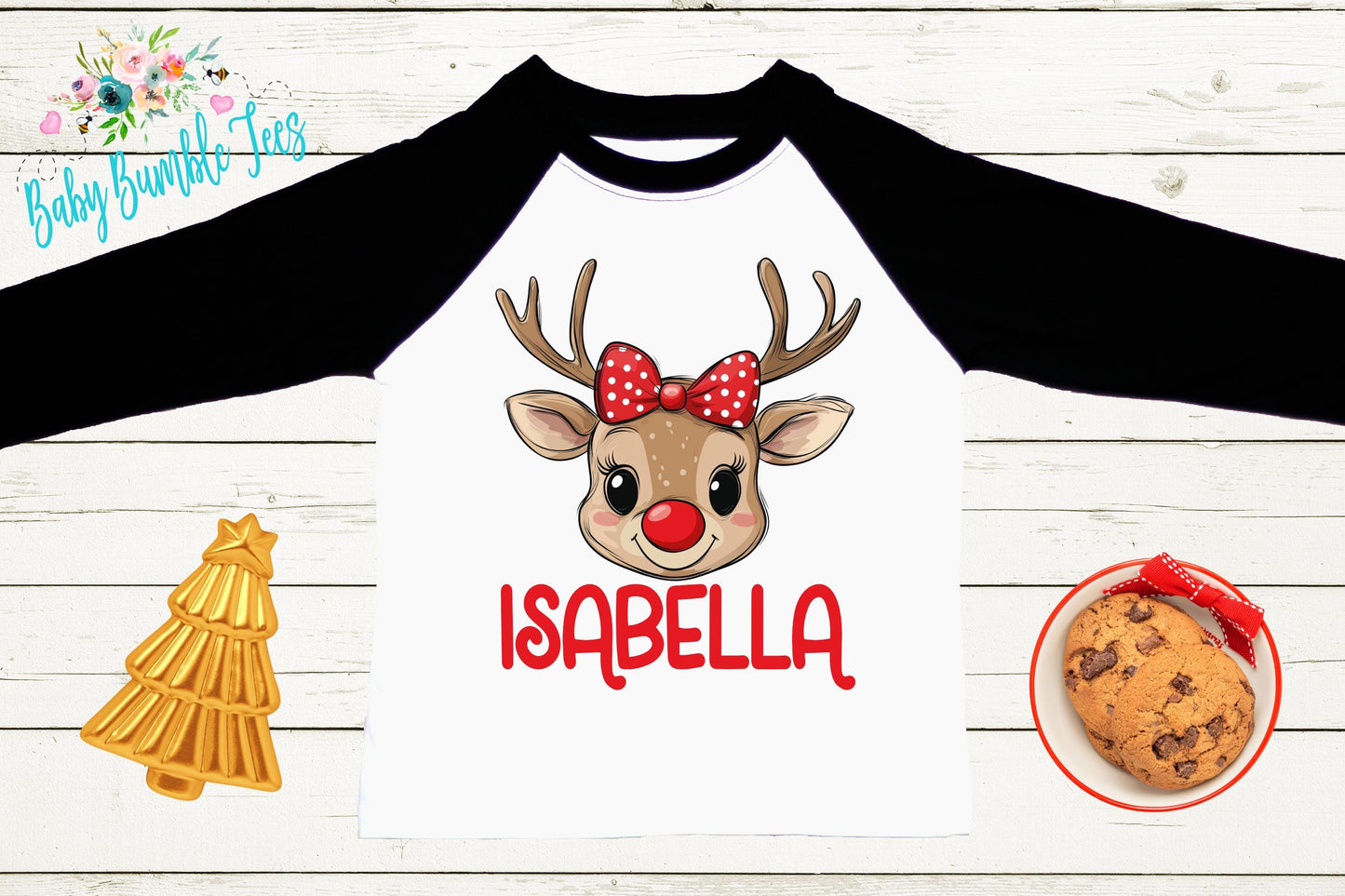 Girls Christmas Shirt, Toddler Reindeer Holiday Outfit With Custom Name