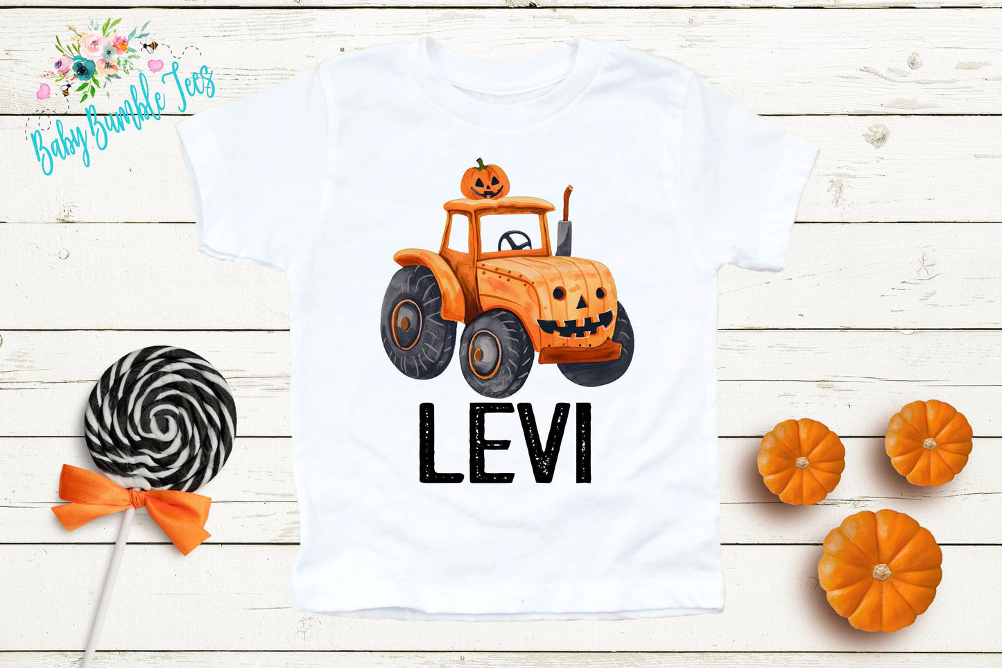 Boys Pumpkin Tractor Shirt - Fall Personalized Name T-Shirt