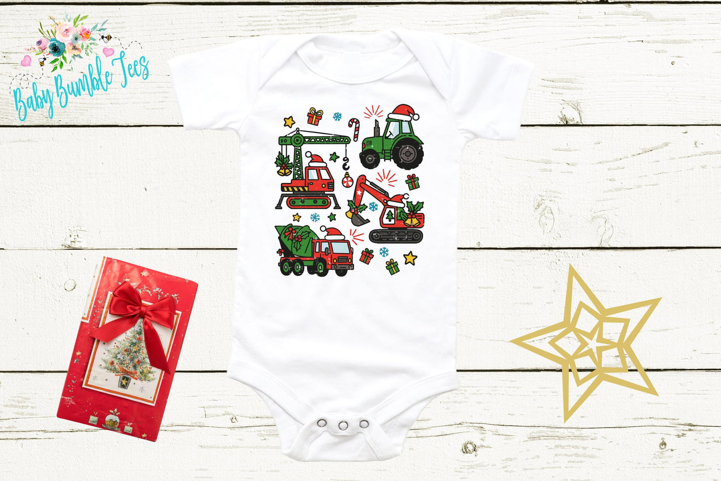 Baby Christmas Construction Bodysuit - Baby Boy Christmas Outfit - Boys Christmas Truck Bodysuit - Baby Boy Christmas Gift