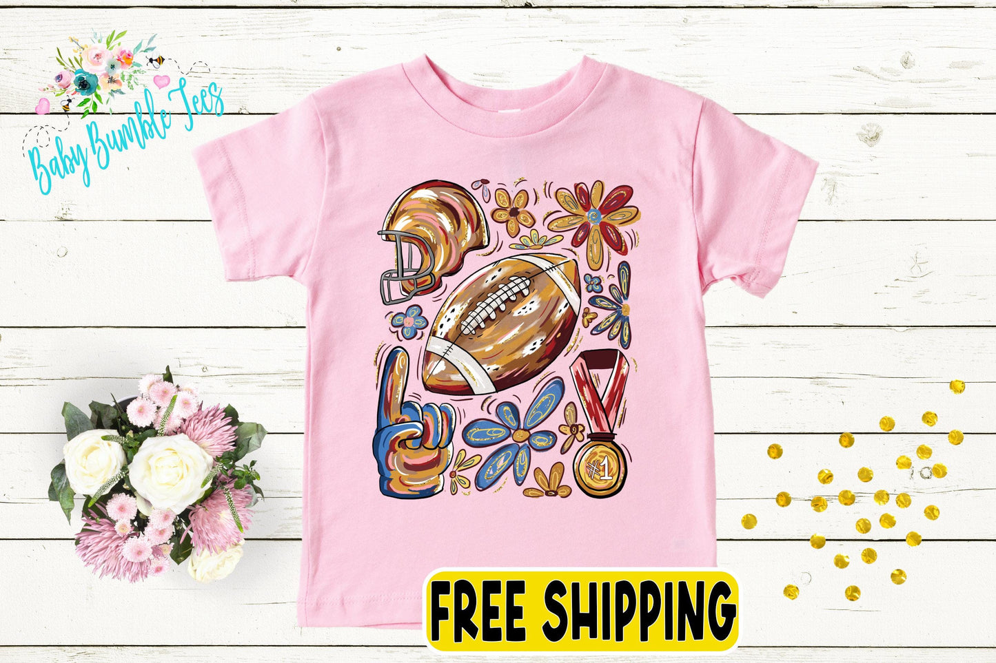 Girls Football Bow Shirt – Toddler, Kids & Baby Girl Fall Sports Tee