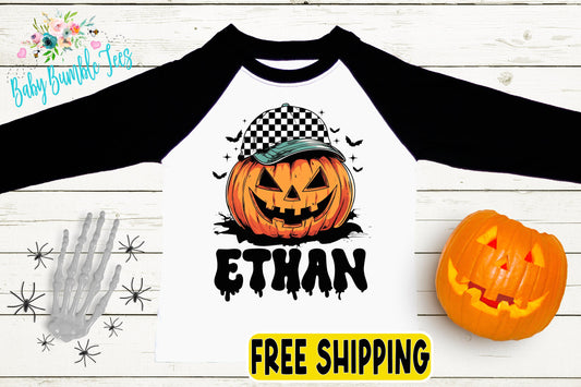 Boys Pumpkin Halloween Shirt, Personalized Name T-Shirt, Pumpkin Patch, Custom Name, Toddler Tshirt, Kids Shirt, Distressed Retro Halloween