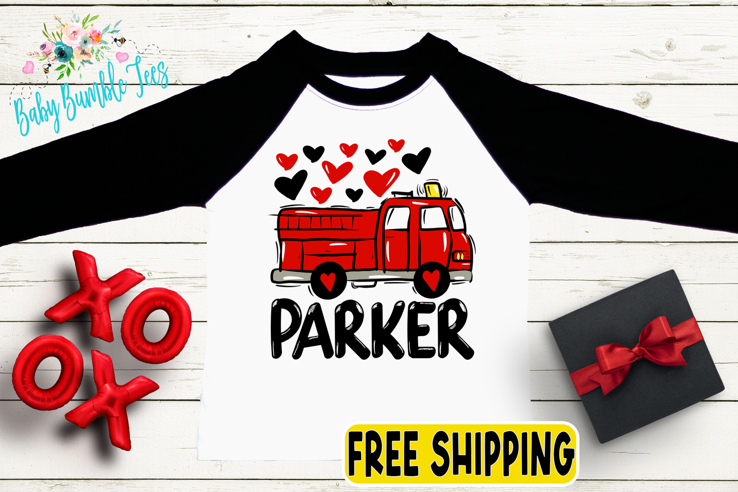 a t - shirt with a truck and hearts on it