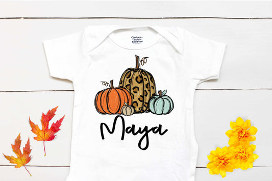 Girls Pumpkin Patch Bodysuit - Custom Name