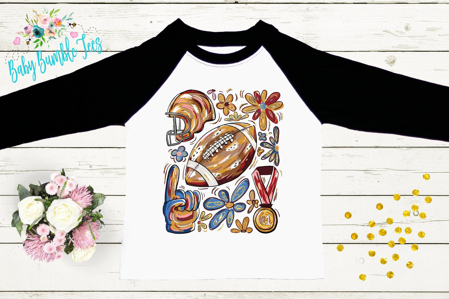 Girls Football Bow Shirt – Toddler, Kids & Baby Girl Fall Sports Tee