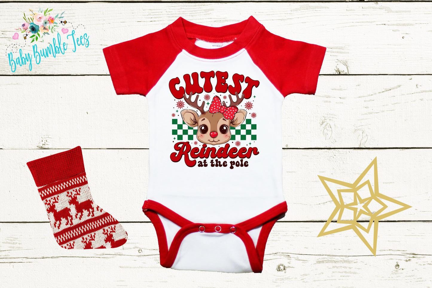 Cutest Reindeer At The Pole Bodysuit - Baby Girl Christmas Holiday Outfit