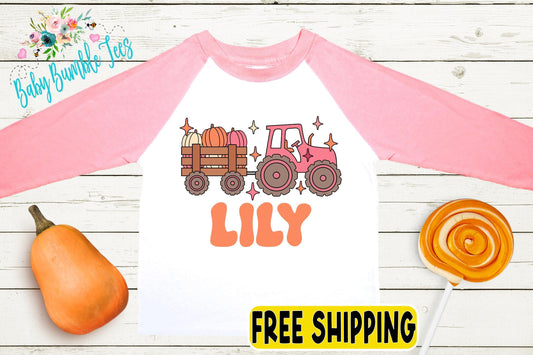 Girls Fall Tractor Shirt - Kids Farm Pumpkin Patch Shirt