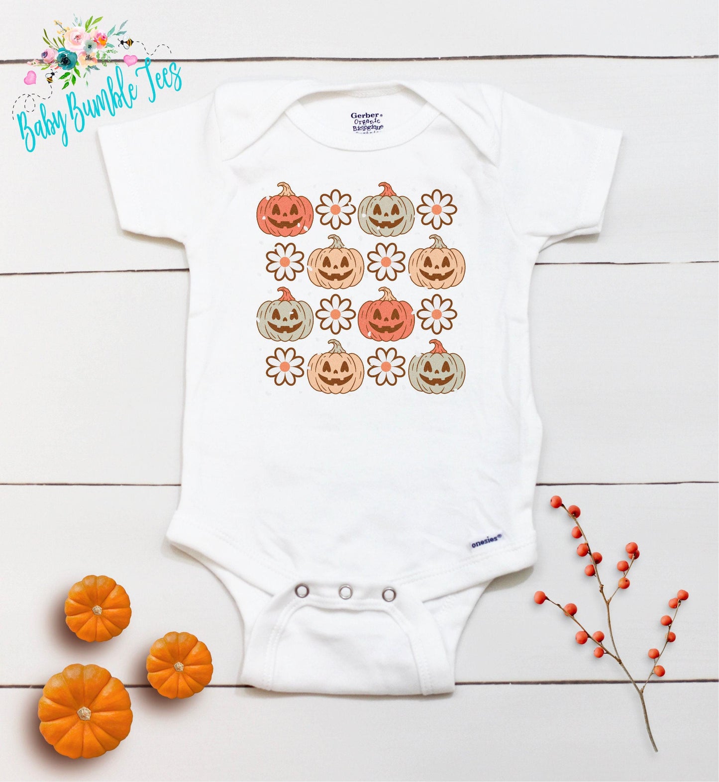 Retro Pumpkin Bodysuit - Baby Girls Pumpkin Patch Outfit