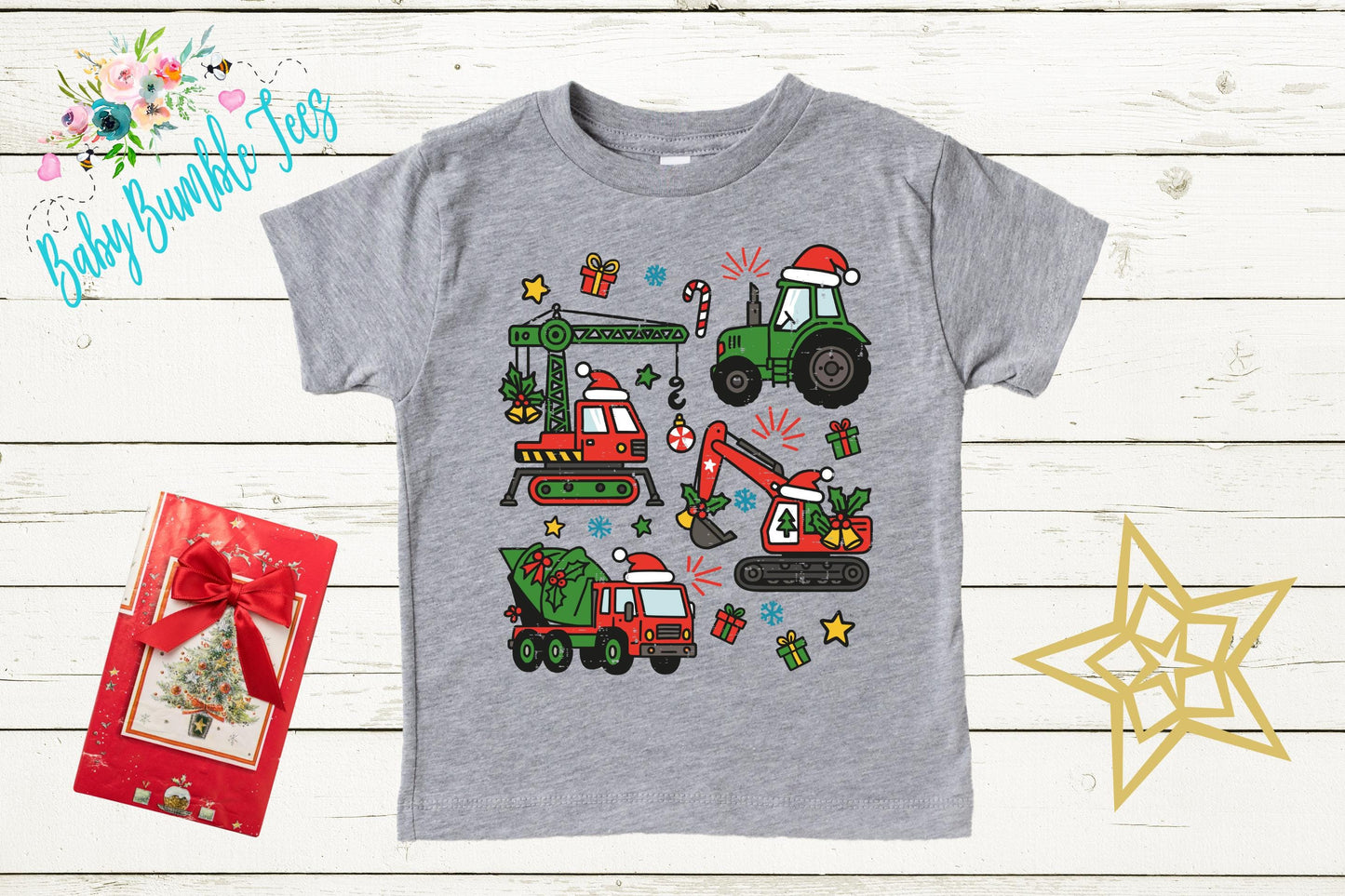 Kids Christmas Construction Shirt - Toddler Christmas Outfit - Boys Christmas Truck Shirt