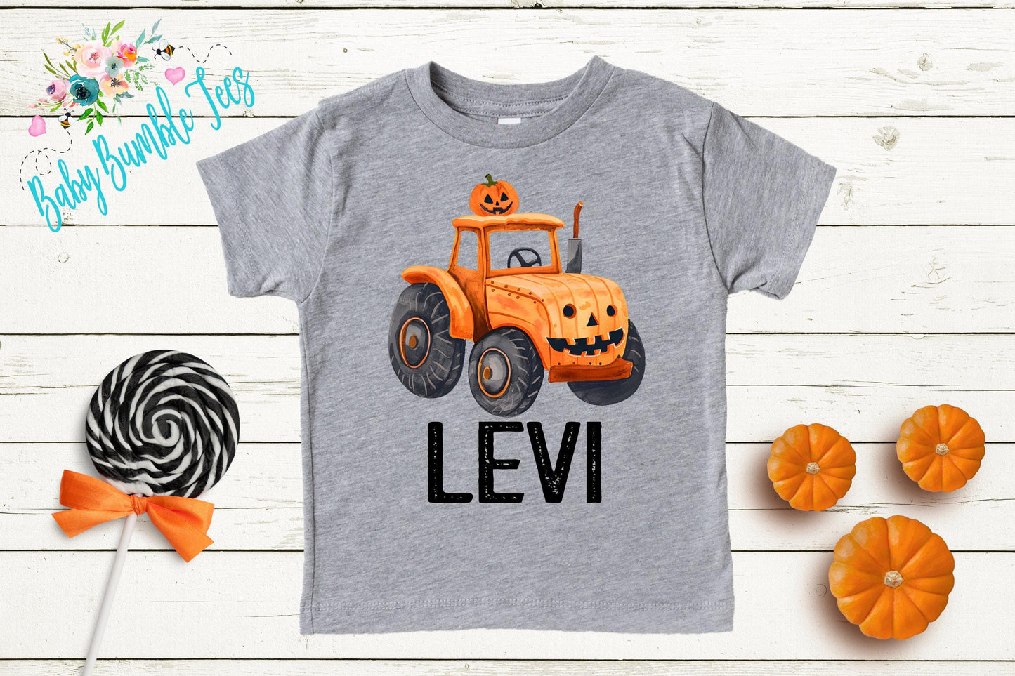 Boys Pumpkin Tractor Shirt - Fall Personalized Name T-Shirt