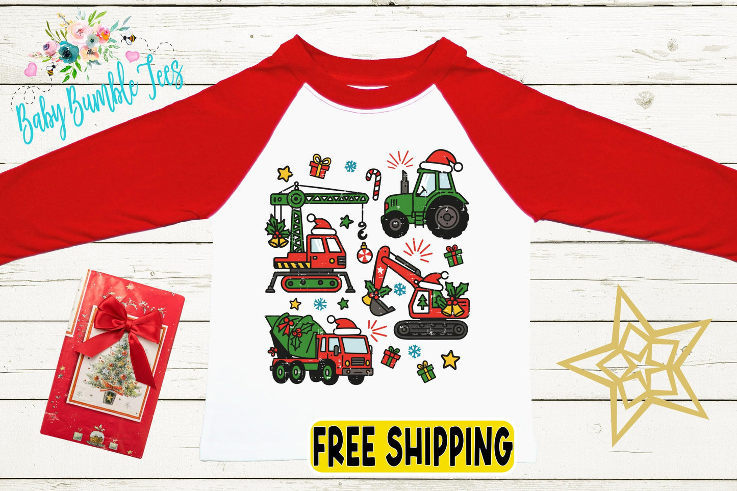 Kids Christmas Construction Shirt - Toddler Christmas Outfit - Boys Christmas Truck Shirt