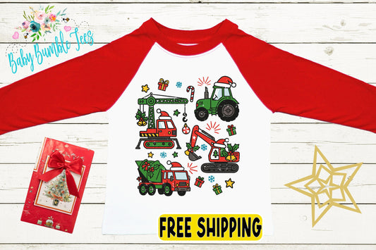Kids Christmas Construction Shirt - Toddler Christmas Outfit - Boys Christmas Truck Shirt