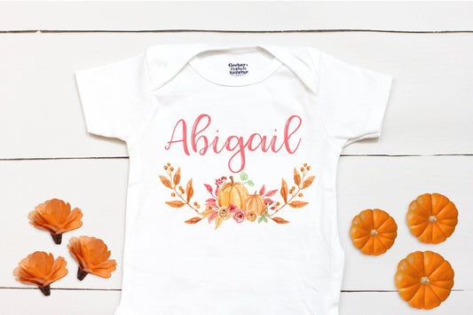 Girls Pumpkin Patch Bodysuit - Fall Custom Name Outfit