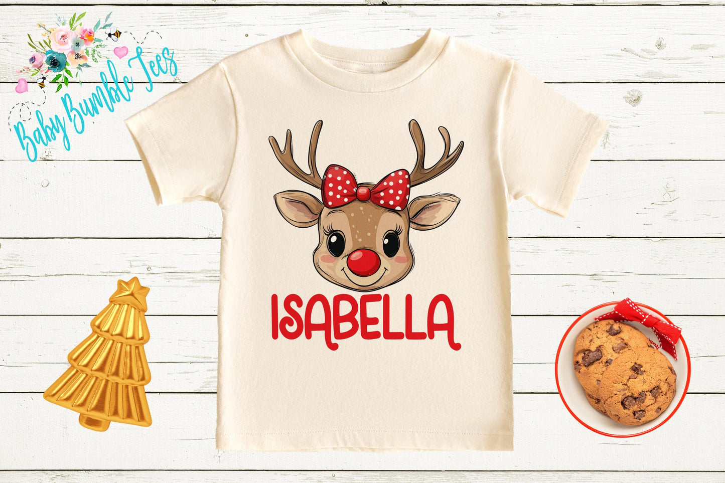 Girls Christmas Shirt, Toddler Reindeer Holiday Outfit With Custom Name