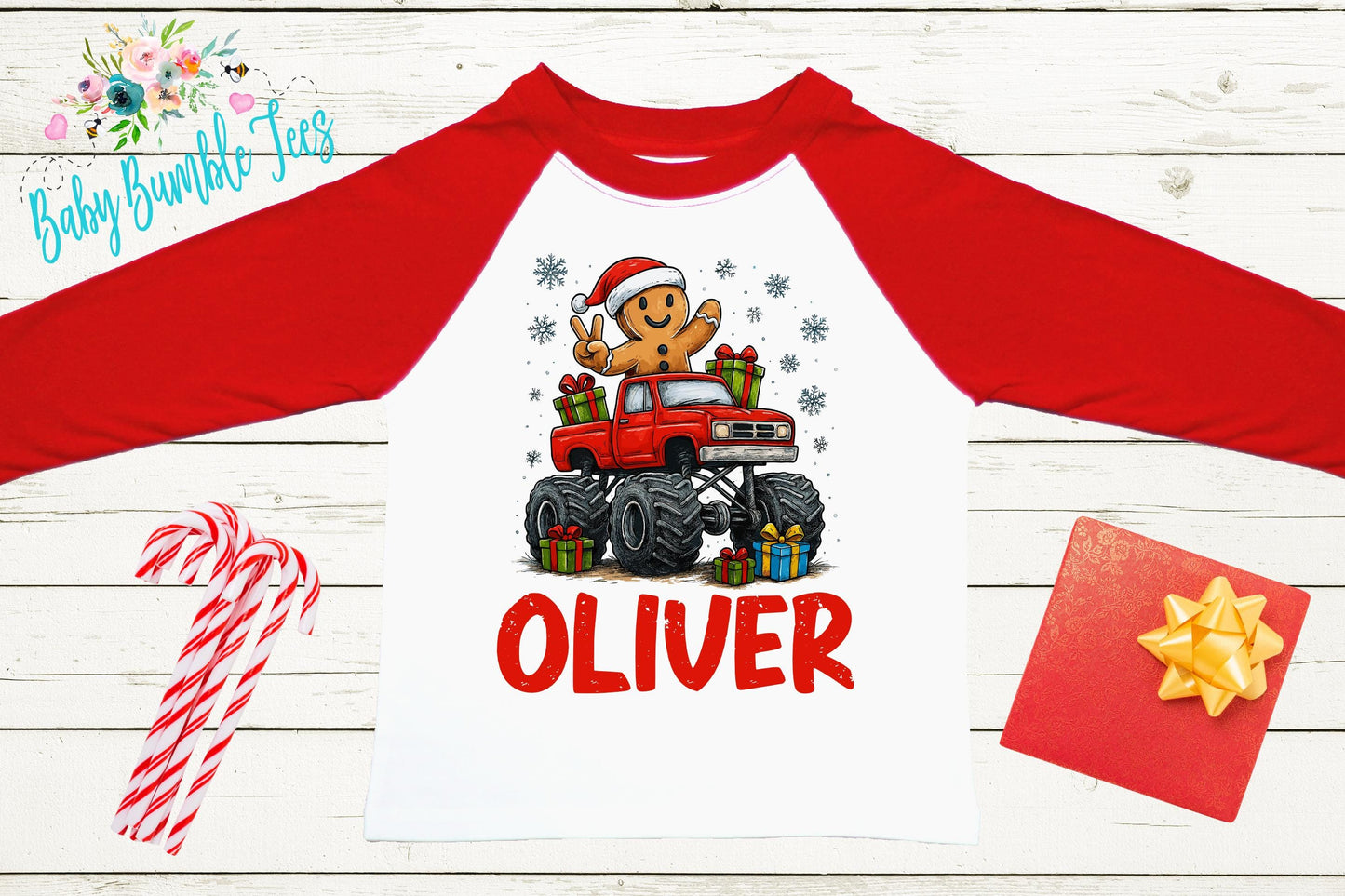 Toddler Christmas Shirt - Gingerbread Monster Truck Outfit With Custom Name