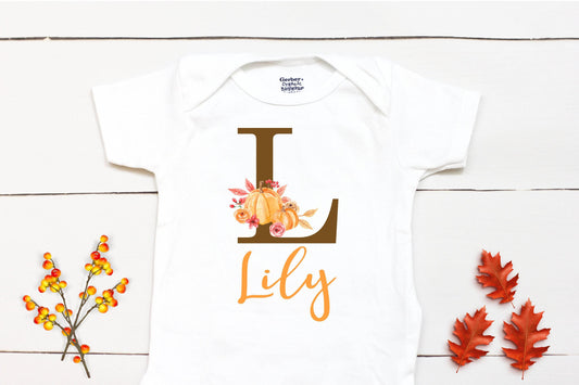 Girls Fall Letter Name Bodysuit - Personalized Name Outfit