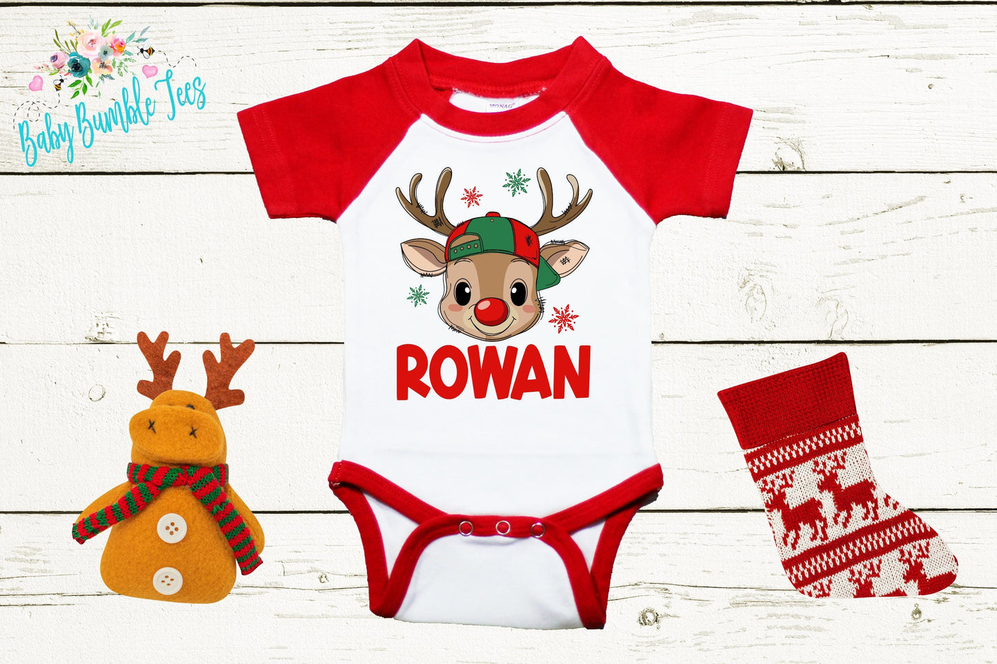 Baby Christmas Bodysuit - Custom Reindeer Outfit | Personalized Baby Boy Holiday Wear