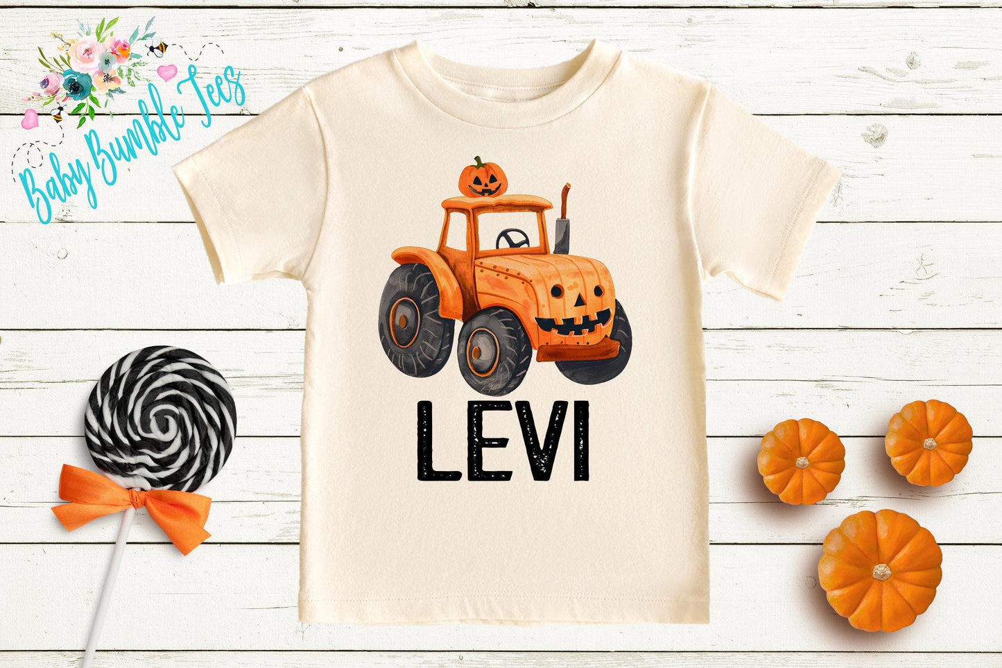 Boys Pumpkin Tractor Shirt - Fall Personalized Name T-Shirt