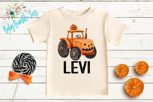 Boys Pumpkin Tractor Shirt - Fall Personalized Name T-Shirt