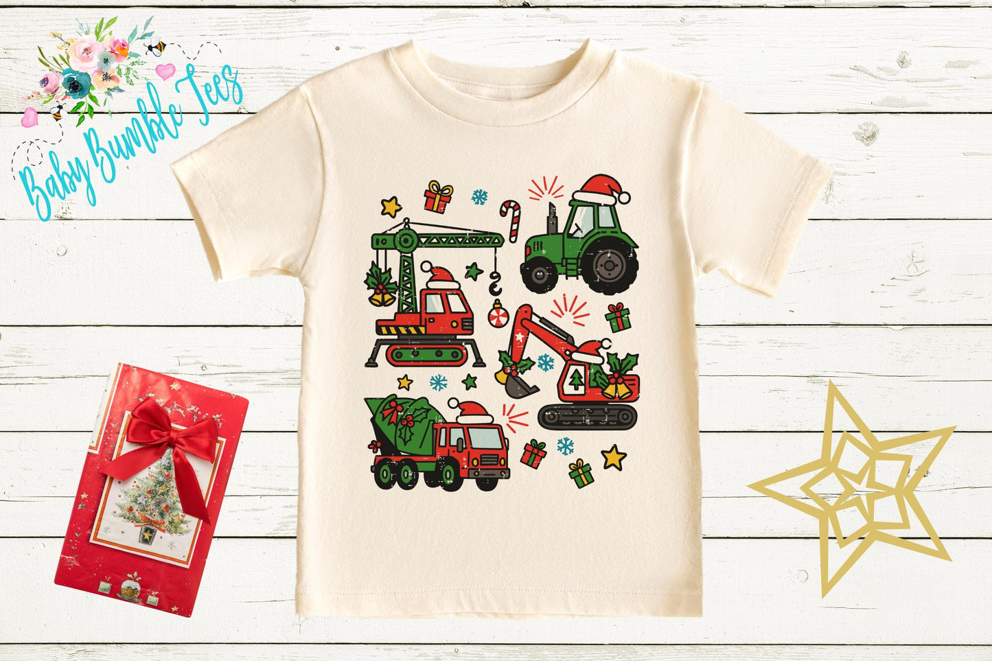 Kids Christmas Construction Shirt - Toddler Christmas Outfit - Boys Christmas Truck Shirt