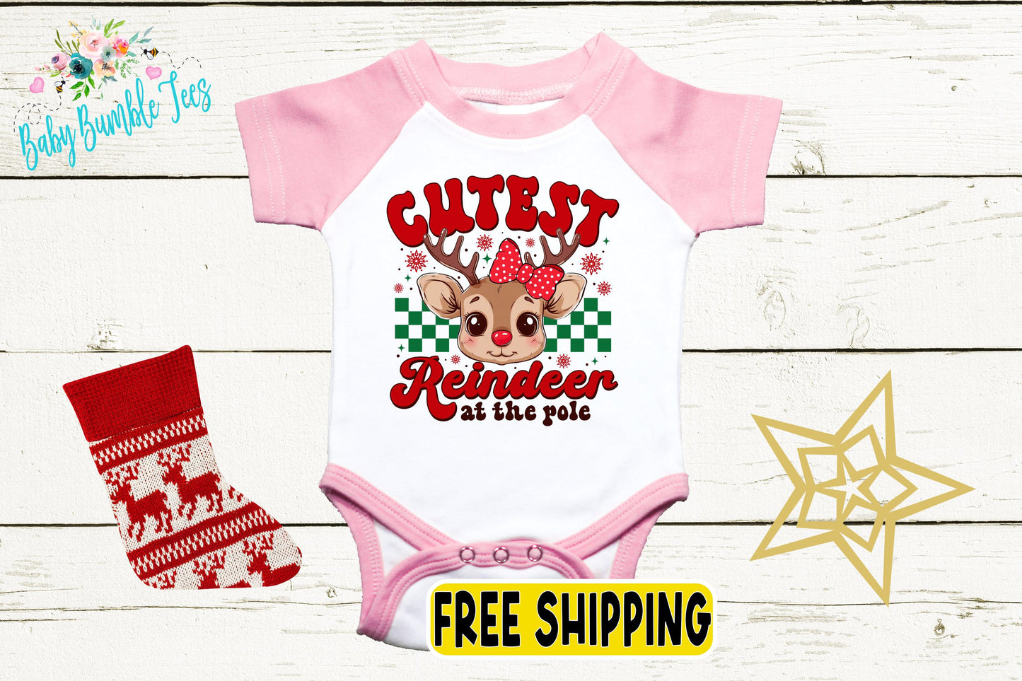 Cutest Reindeer At The Pole Bodysuit - Baby Girl Christmas Holiday Outfit