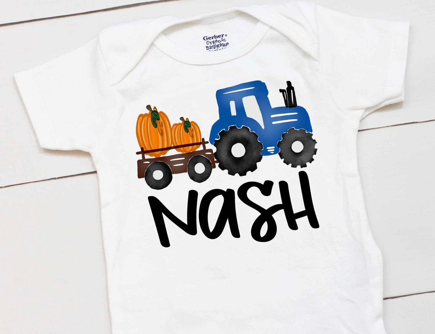 Pumpkin Tractor Bodysuit – Custom Name Fall & Halloween Kids
