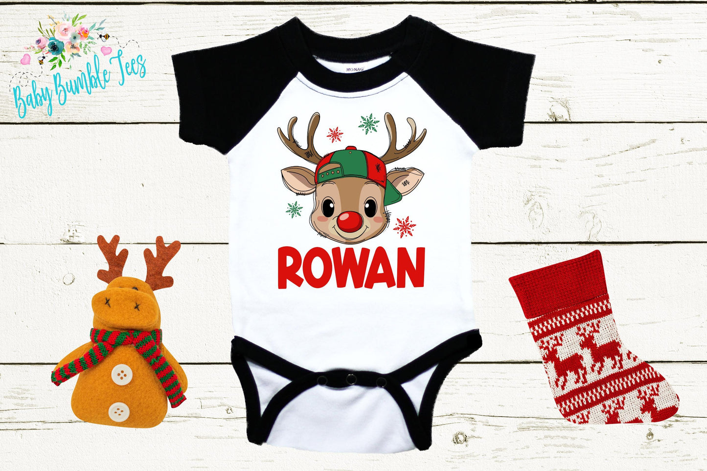 Baby Christmas Bodysuit - Custom Reindeer Outfit | Personalized Baby Boy Holiday Wear