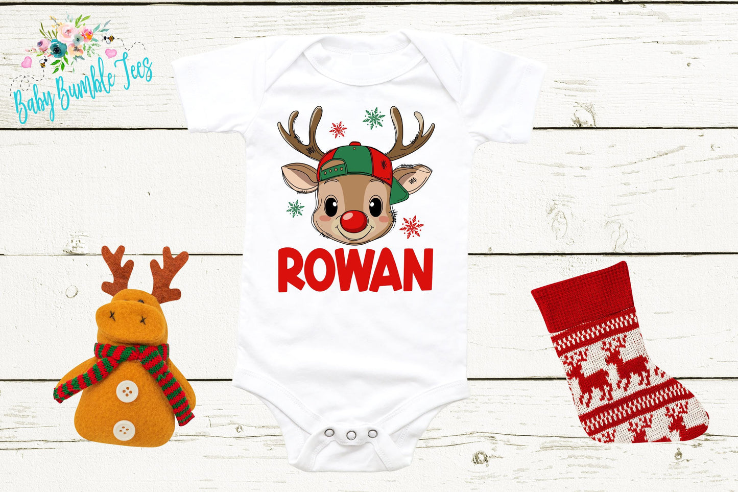 Baby Christmas Bodysuit - Custom Reindeer Outfit | Personalized Baby Boy Holiday Wear