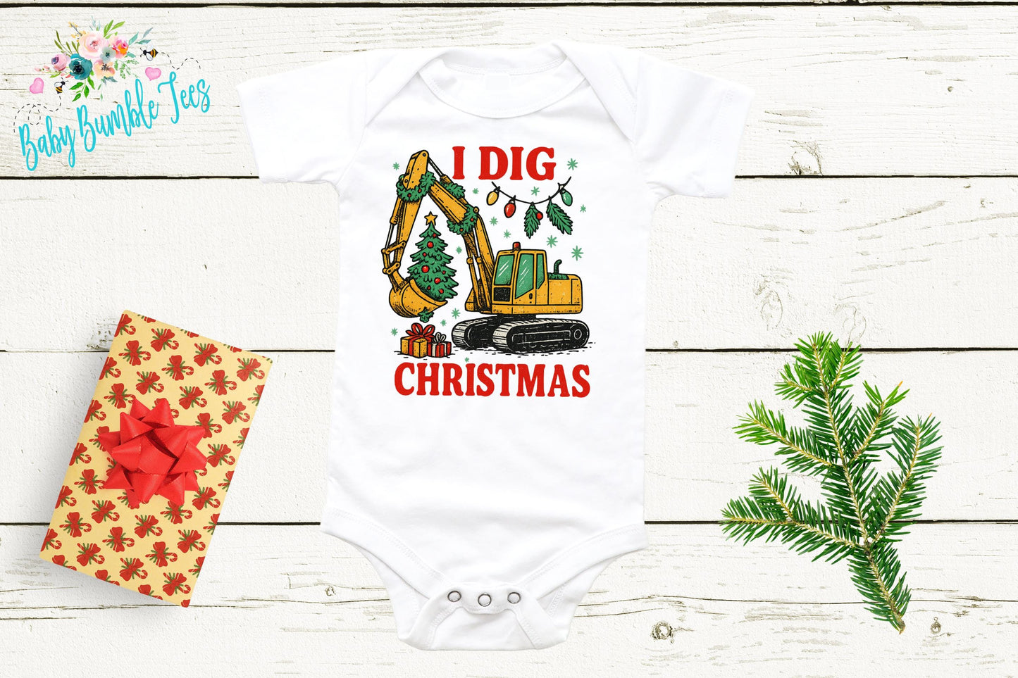 I Dig Christmas Bodysuit - Baby Christmas Construction Bodysuit - Baby Boy Christmas Outfit - Boys Christmas Truck Bodysuit - Christmas Gift